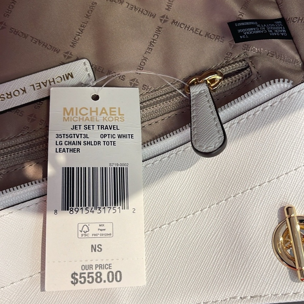 Michael Kors Jet Set Lg Saffiano Leather Chain Shoulder Tote Bag MK
Optic White - Picture 11 of 16